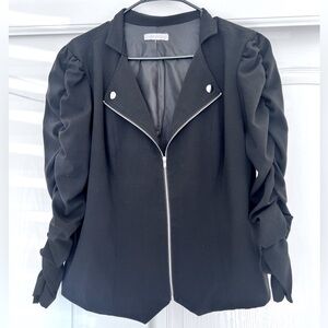 JohnPaulRichard Ruched Sleeve Motto Jacket